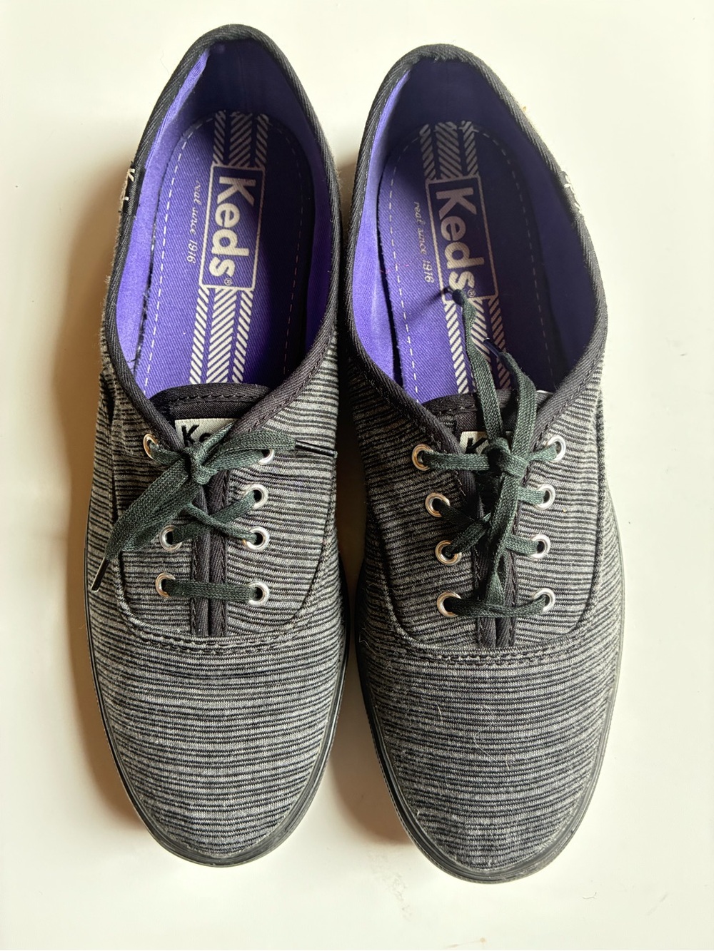 Keds Gray Striped Lace-Up Sneakers with Purple Insole